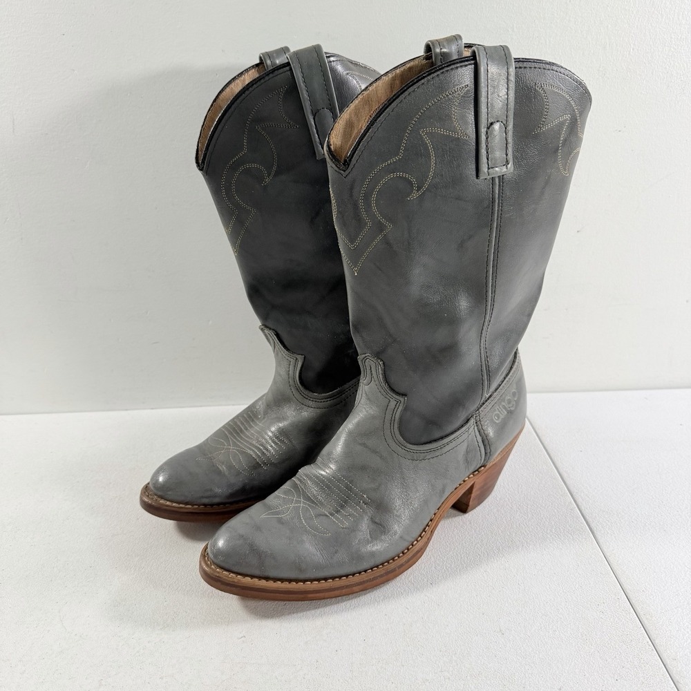 Vintage Acme Dingo Men's 8 D Leather Cowboy Boots 5965 Blue Gray Embroidered